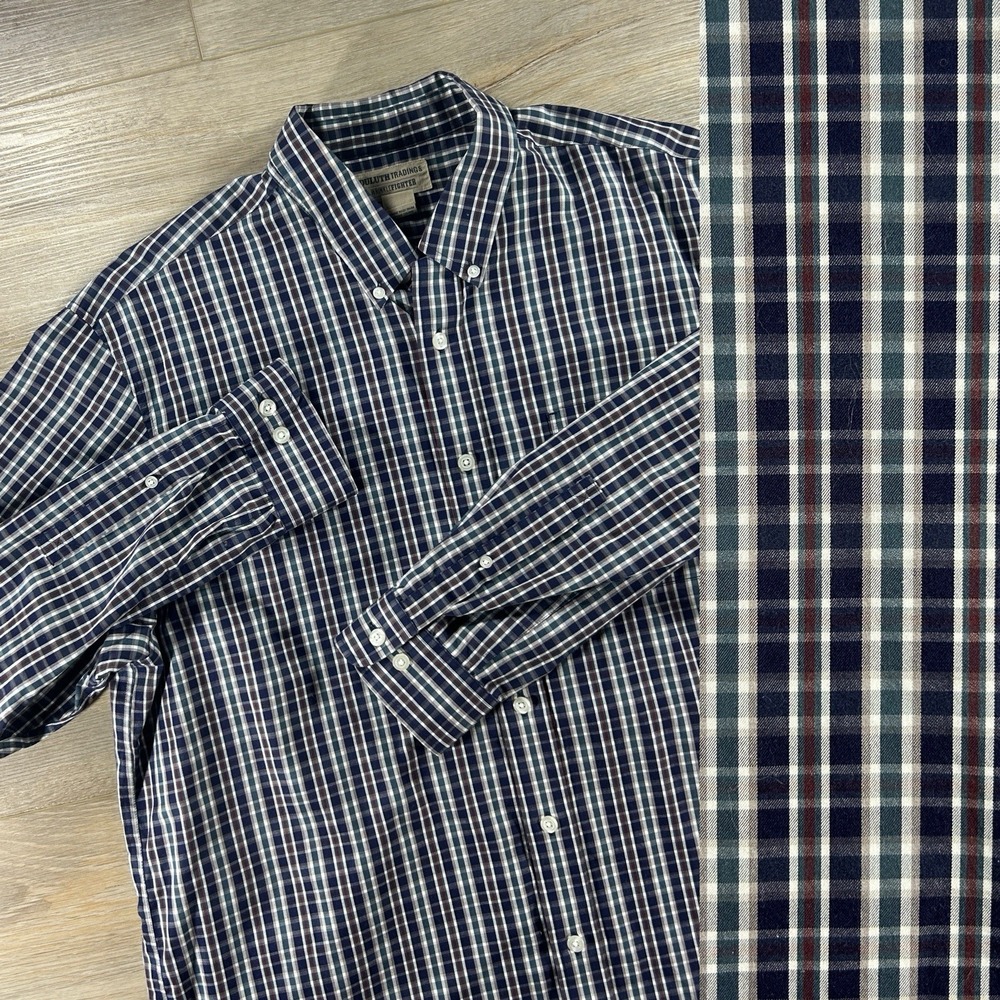 Duluth Trading WrinkleFighter Shirt Mens XL Tall Blue Maroon‎ Plaid Button Down